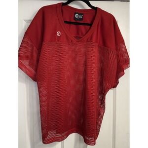 Vtg Mesh Practice Shirt Mens Large XL Red Athletic V-Neck‎ Jersey Top Tag Flaw